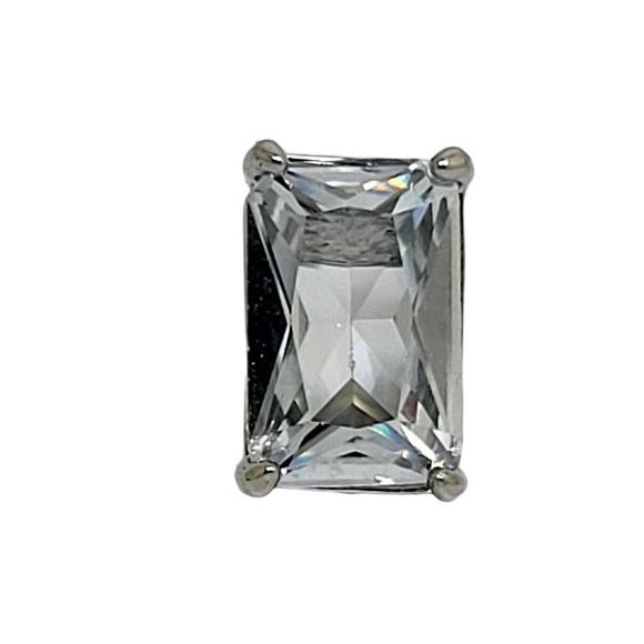 Elegant Silver Emerald Cut BlueWhite Cubic Zirconia Stud Earrings - Picture 5 of 8